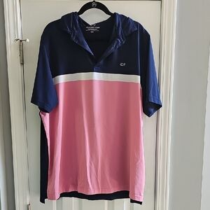 Vineyard Vines Navy and Pink Polo Shirt